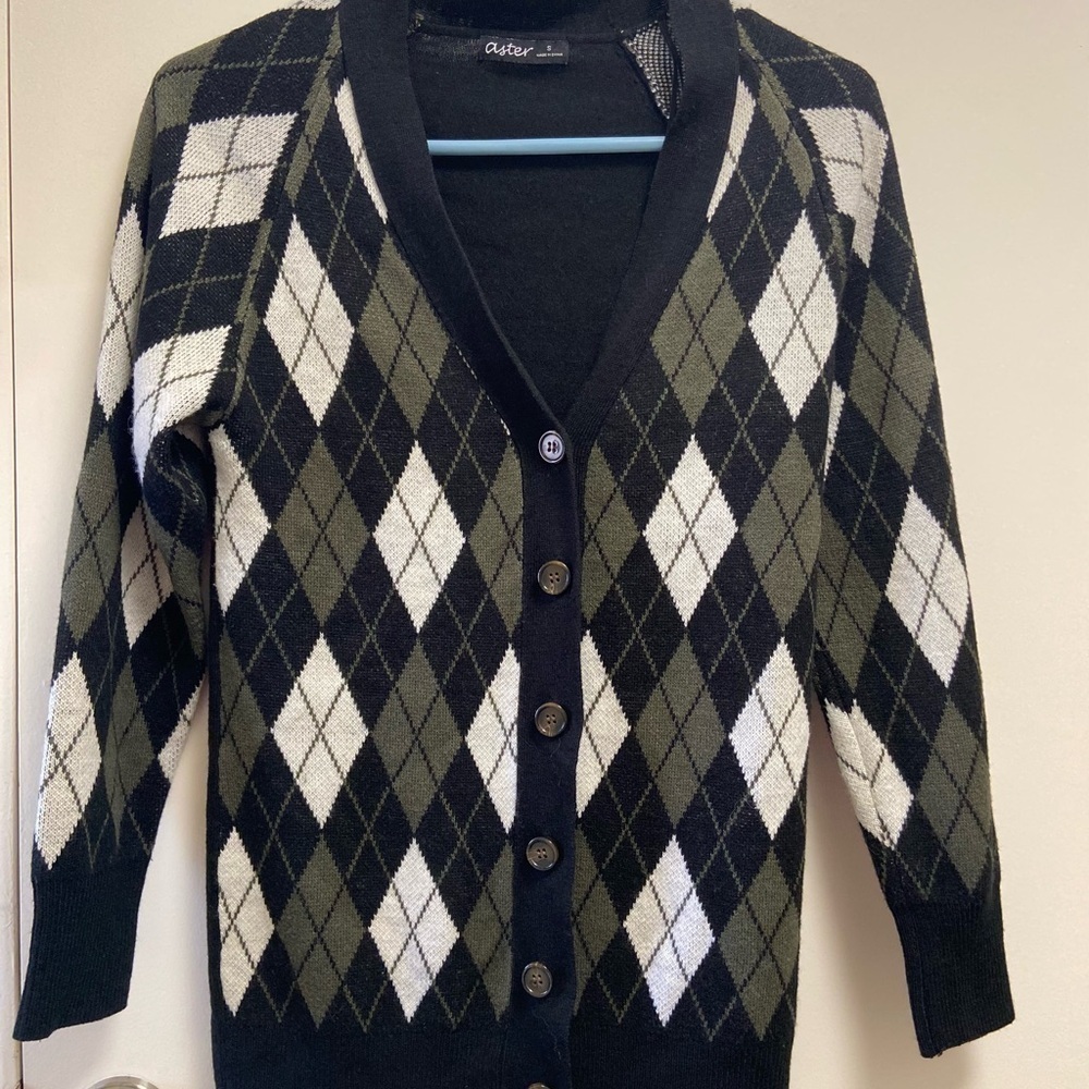 Astr argyle cardigan black womens size small‎